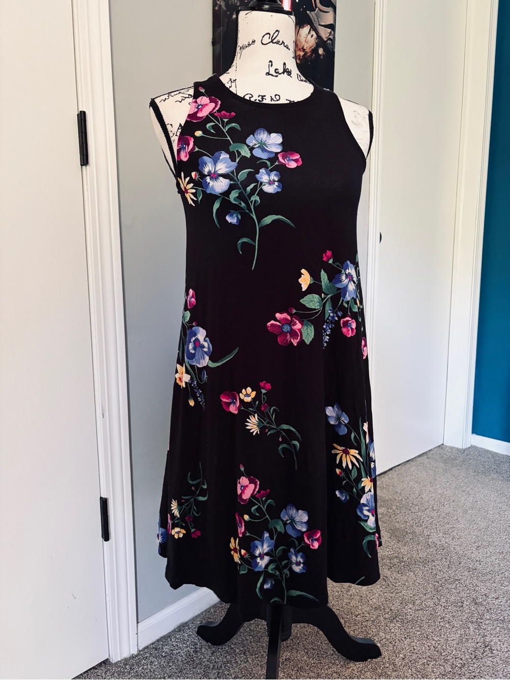 Old Navy Black Midi Dress with Floral Print